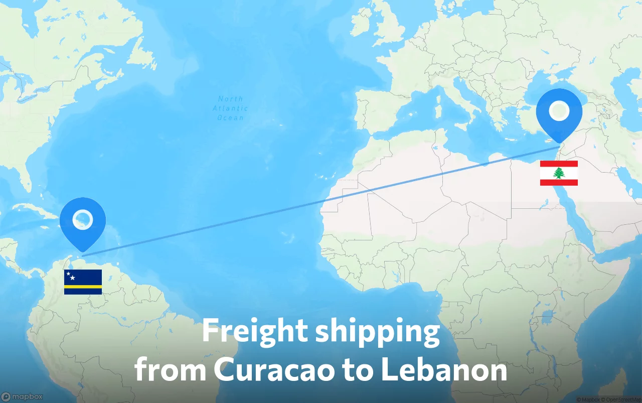 Shipping route from Curacao to Lebanon
