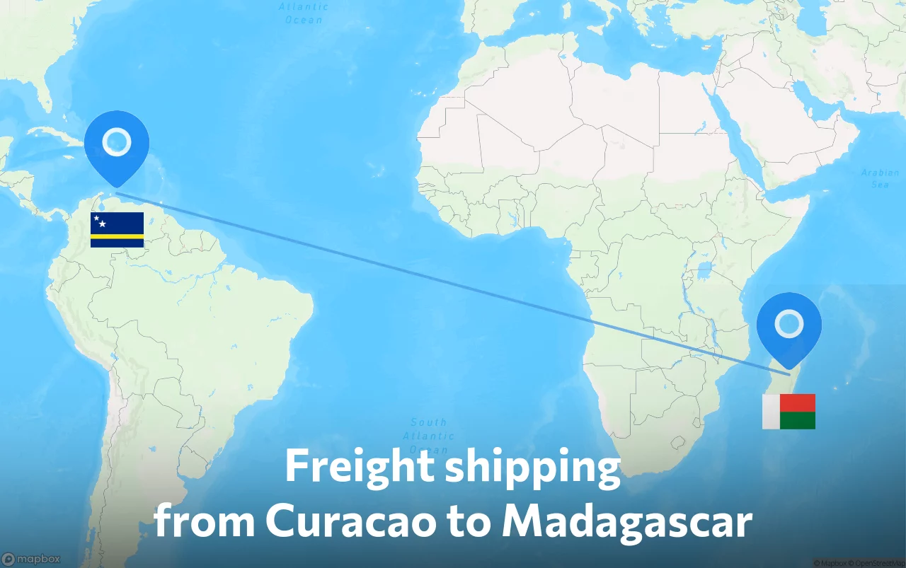 Shipping route from Curacao to Madagascar