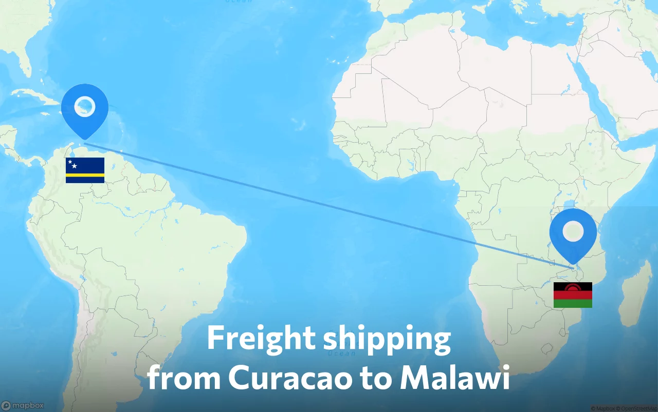 Shipping route from Curacao to Malawi
