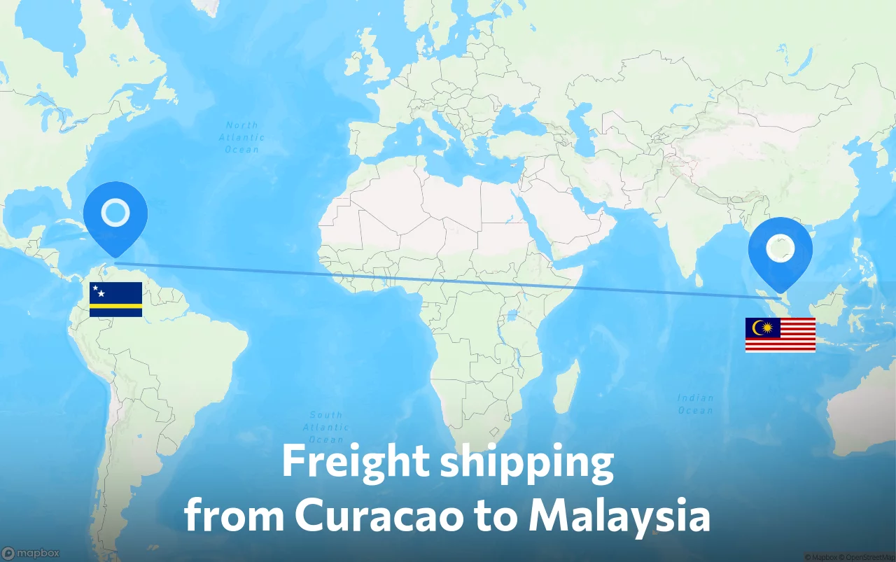Shipping route from Curacao to Malaysia