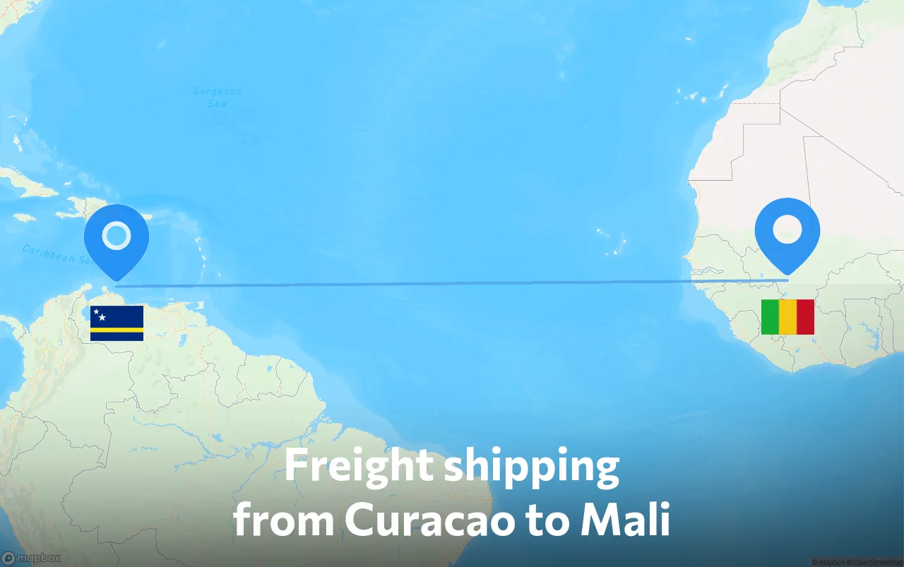 Shipping route from Curacao to Mali