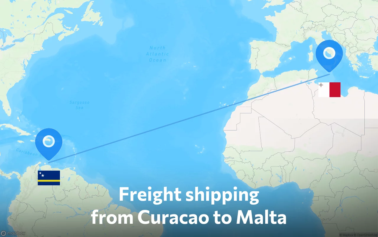 Shipping route from Curacao to Malta