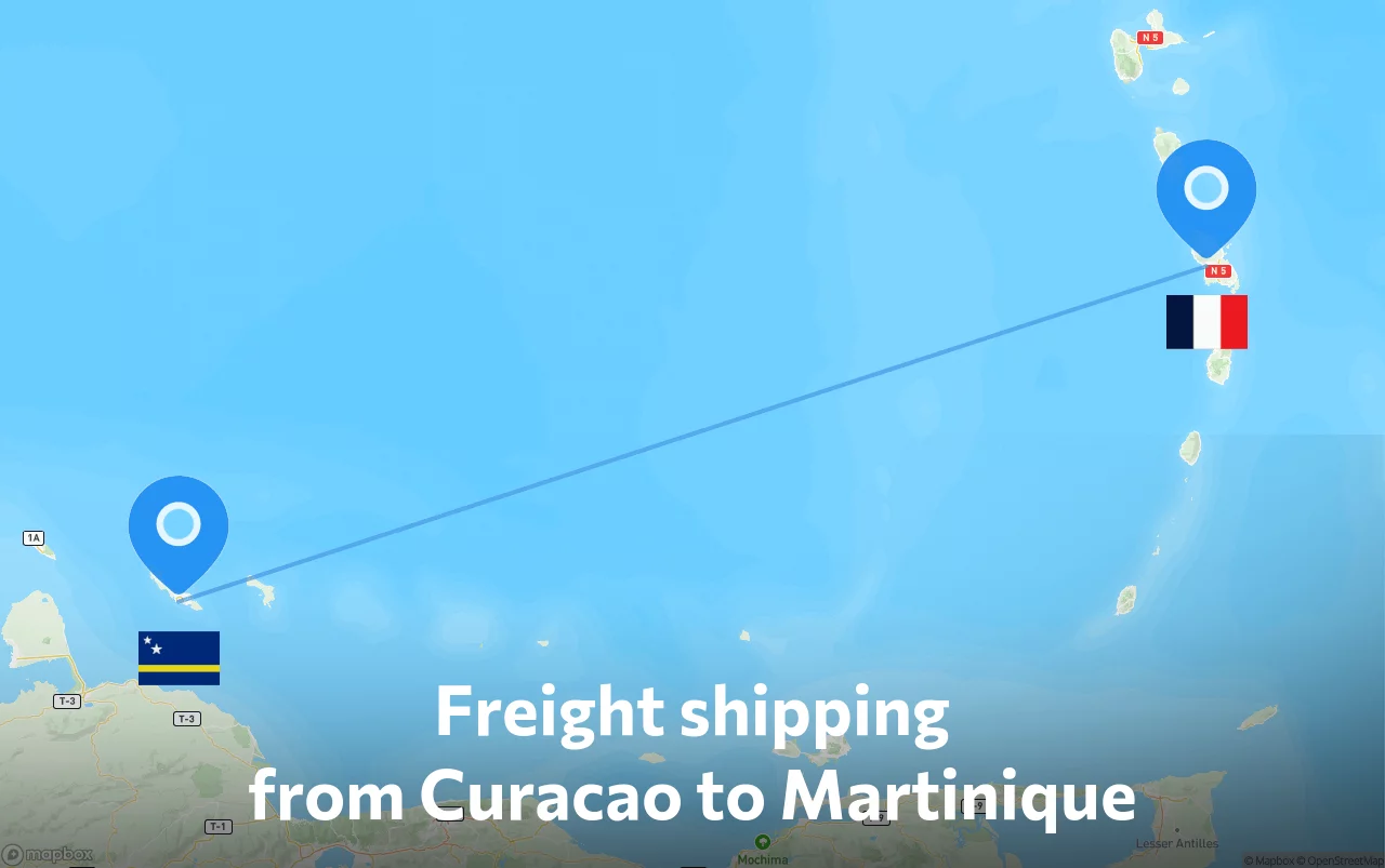 Shipping route from Curacao to Martinique