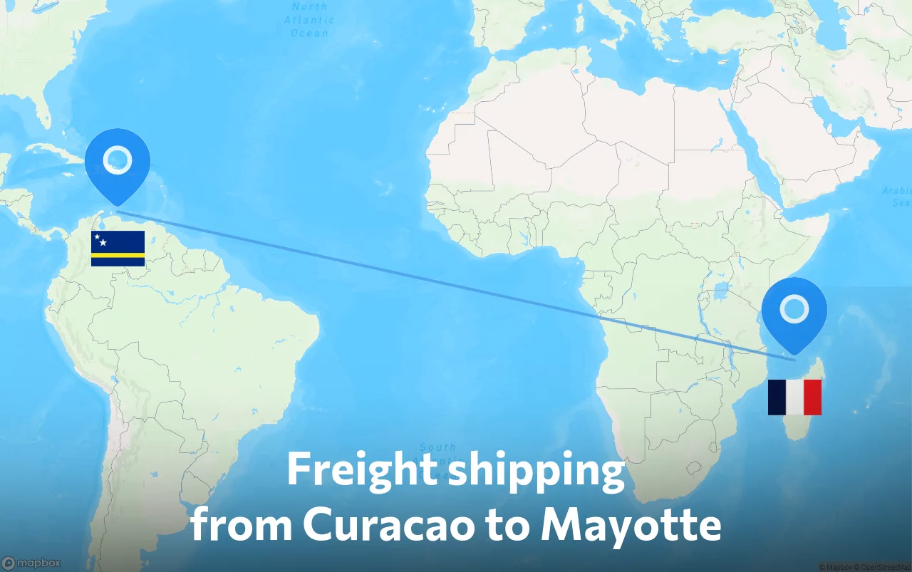 Shipping route from Curacao to Mayotte