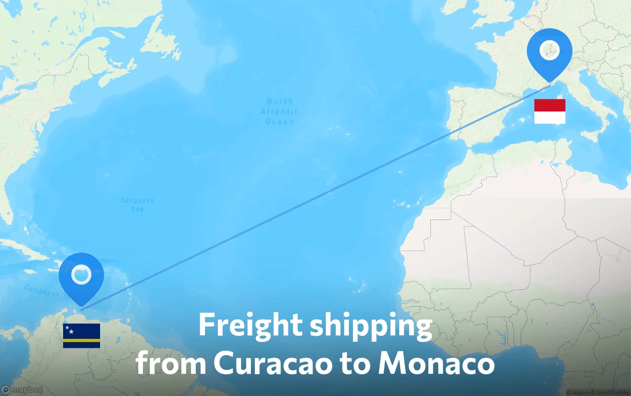 Shipping route from Curacao to Monaco