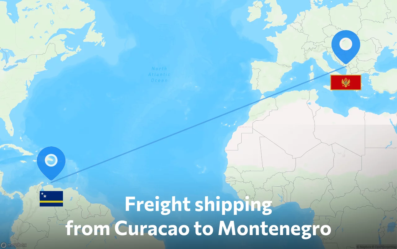 Shipping route from Curacao to Montenegro