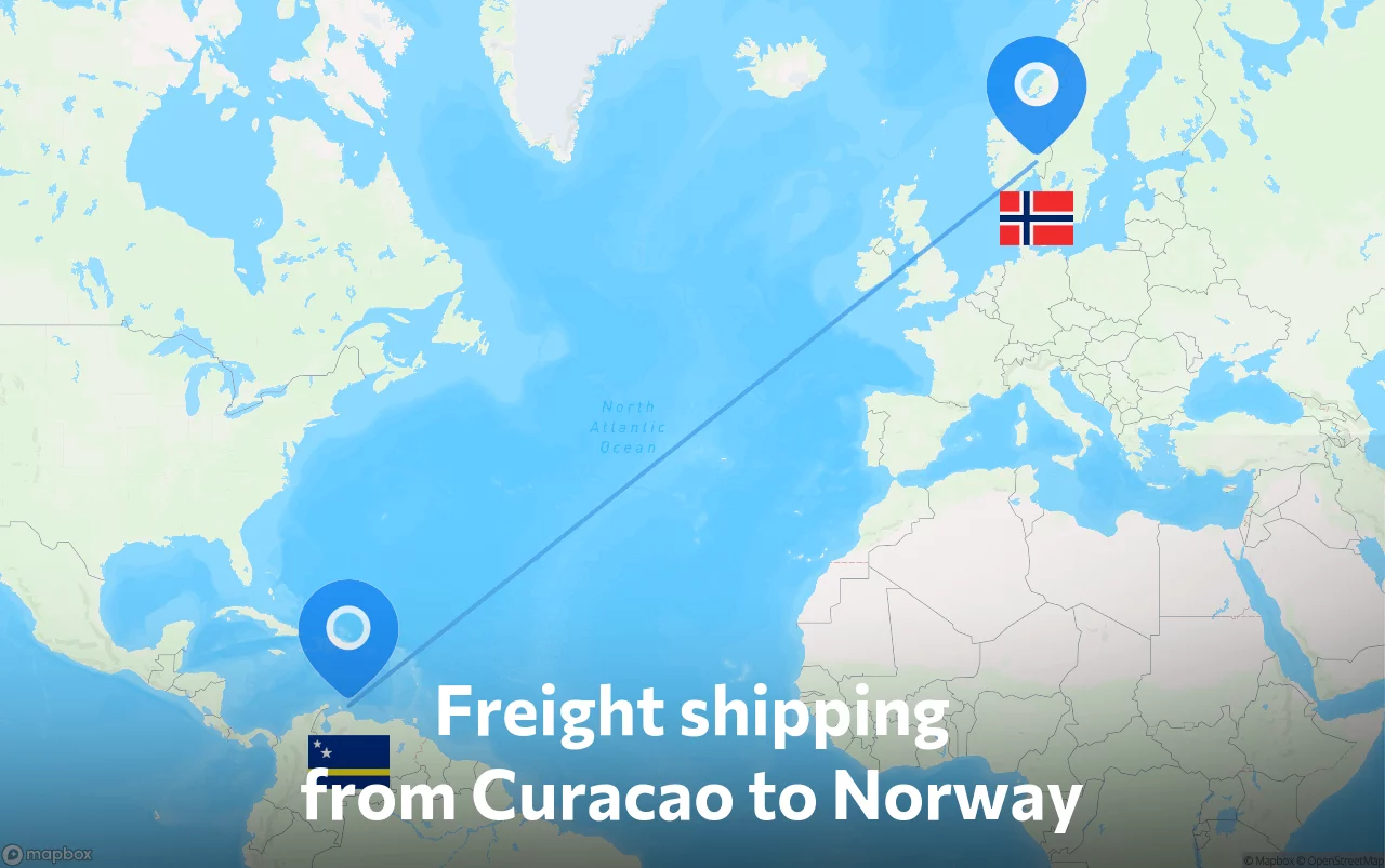 Shipping route from Curacao to Norway