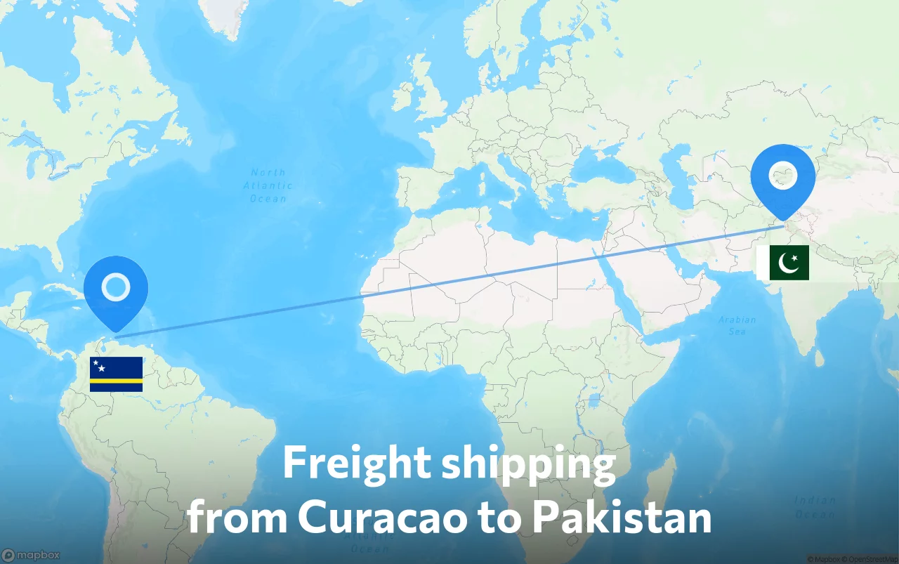 Shipping route from Curacao to Pakistan