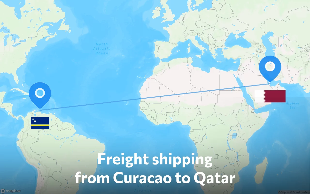 Shipping route from Curacao to Qatar