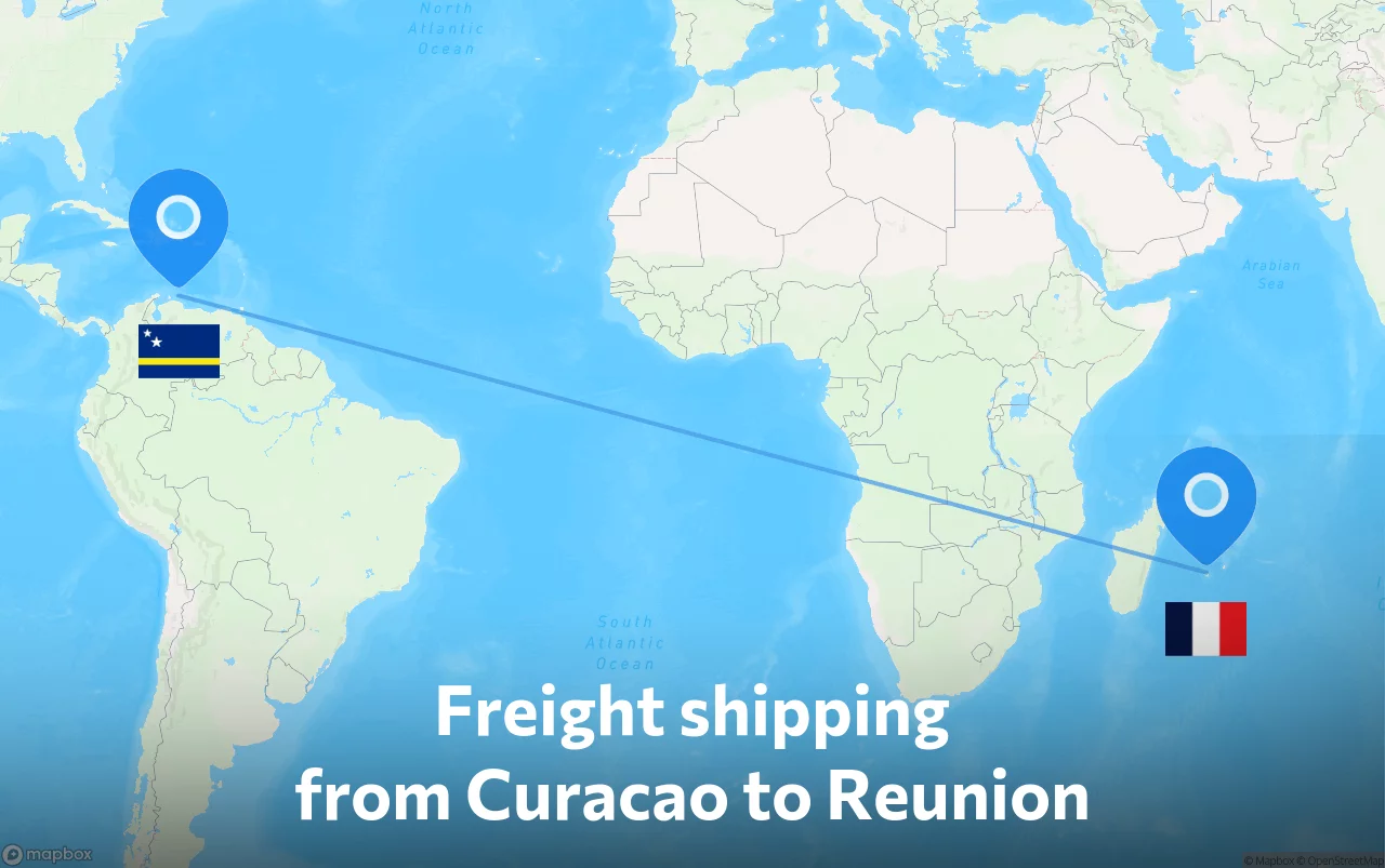 Shipping route from Curacao to Reunion