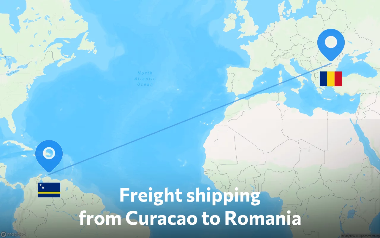 Shipping route from Curacao to Romania