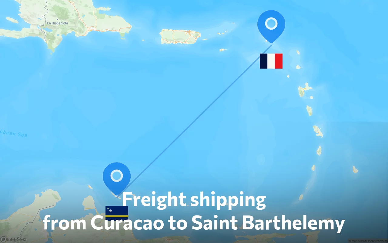 Shipping route from Curacao to Saint Barthelemy