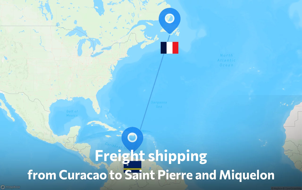 Shipping route from Curacao to Saint Pierre and Miquelon