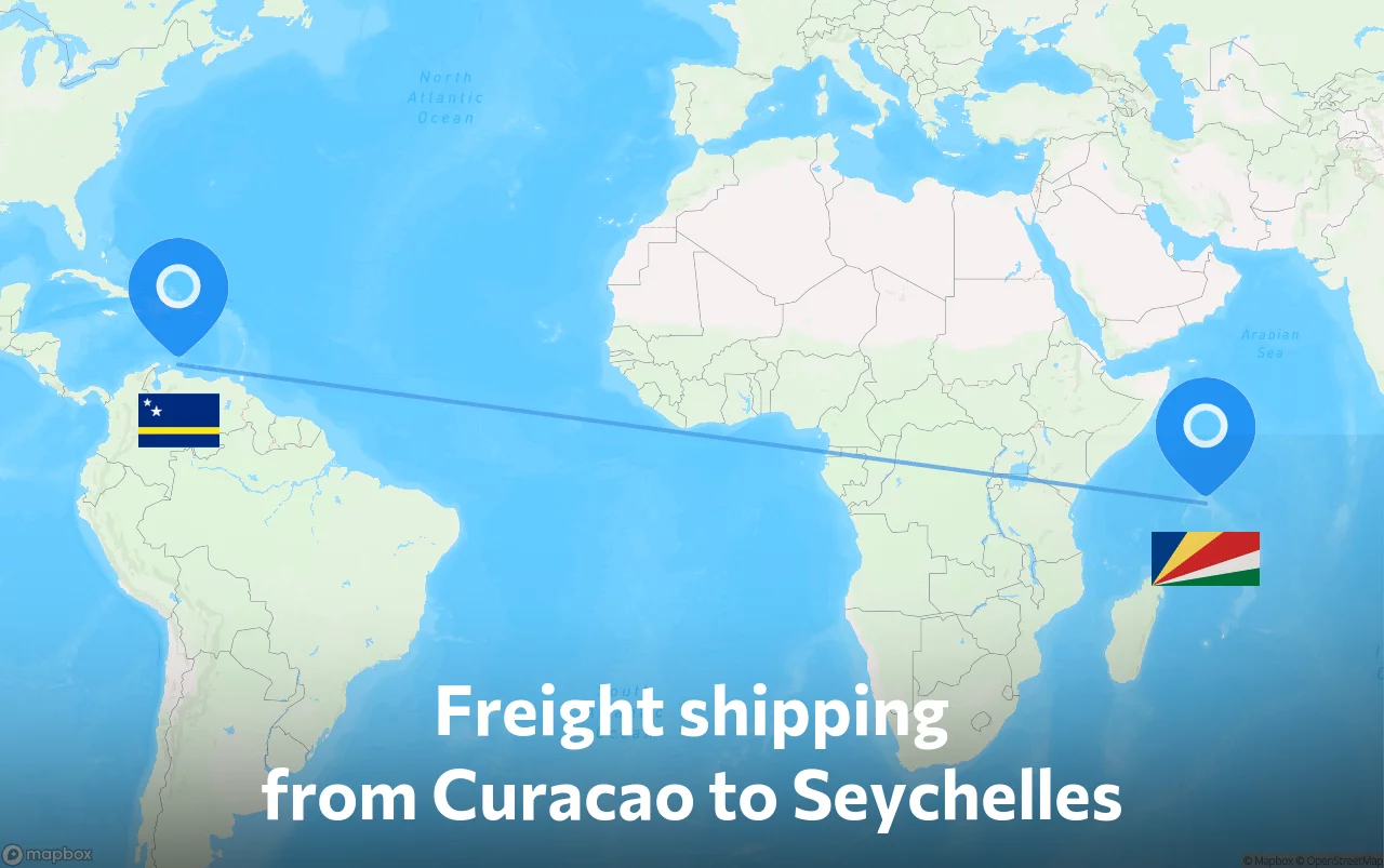 Shipping route from Curacao to Seychelles