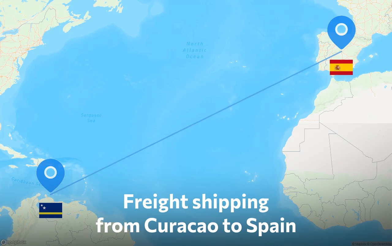 Shipping route from Curacao to Spain