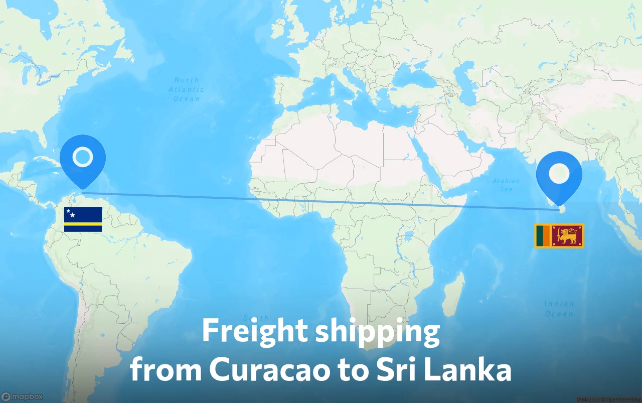 Shipping route from Curacao to Sri Lanka