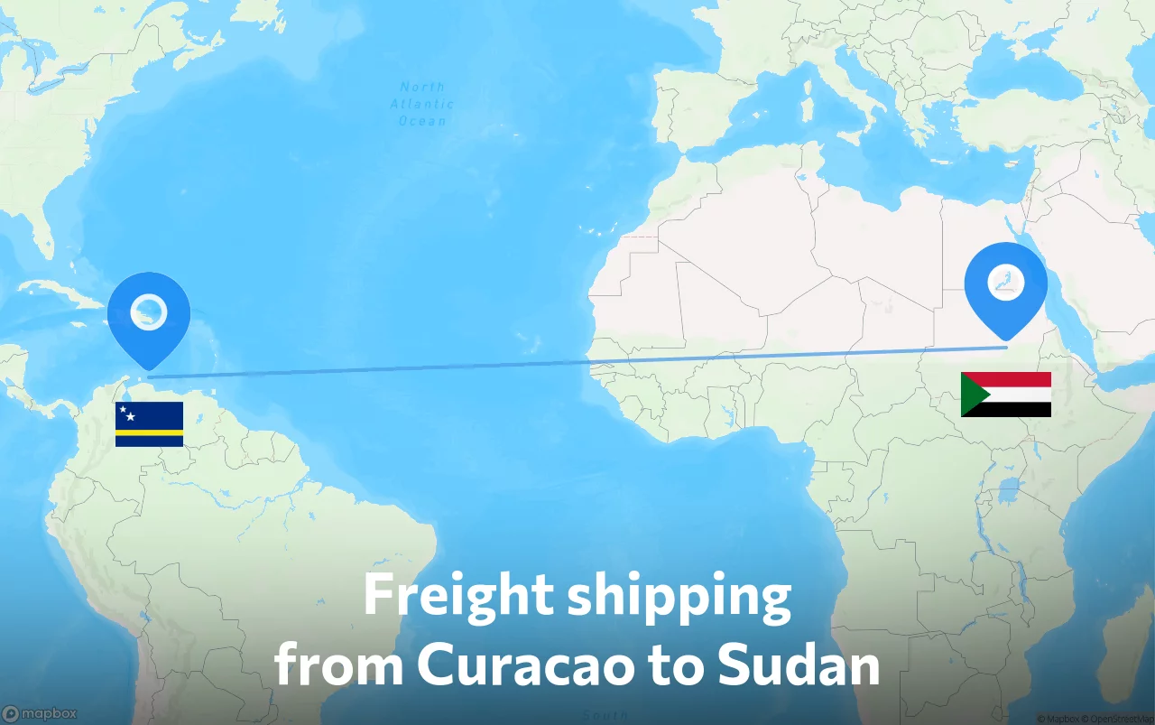 Shipping route from Curacao to Sudan