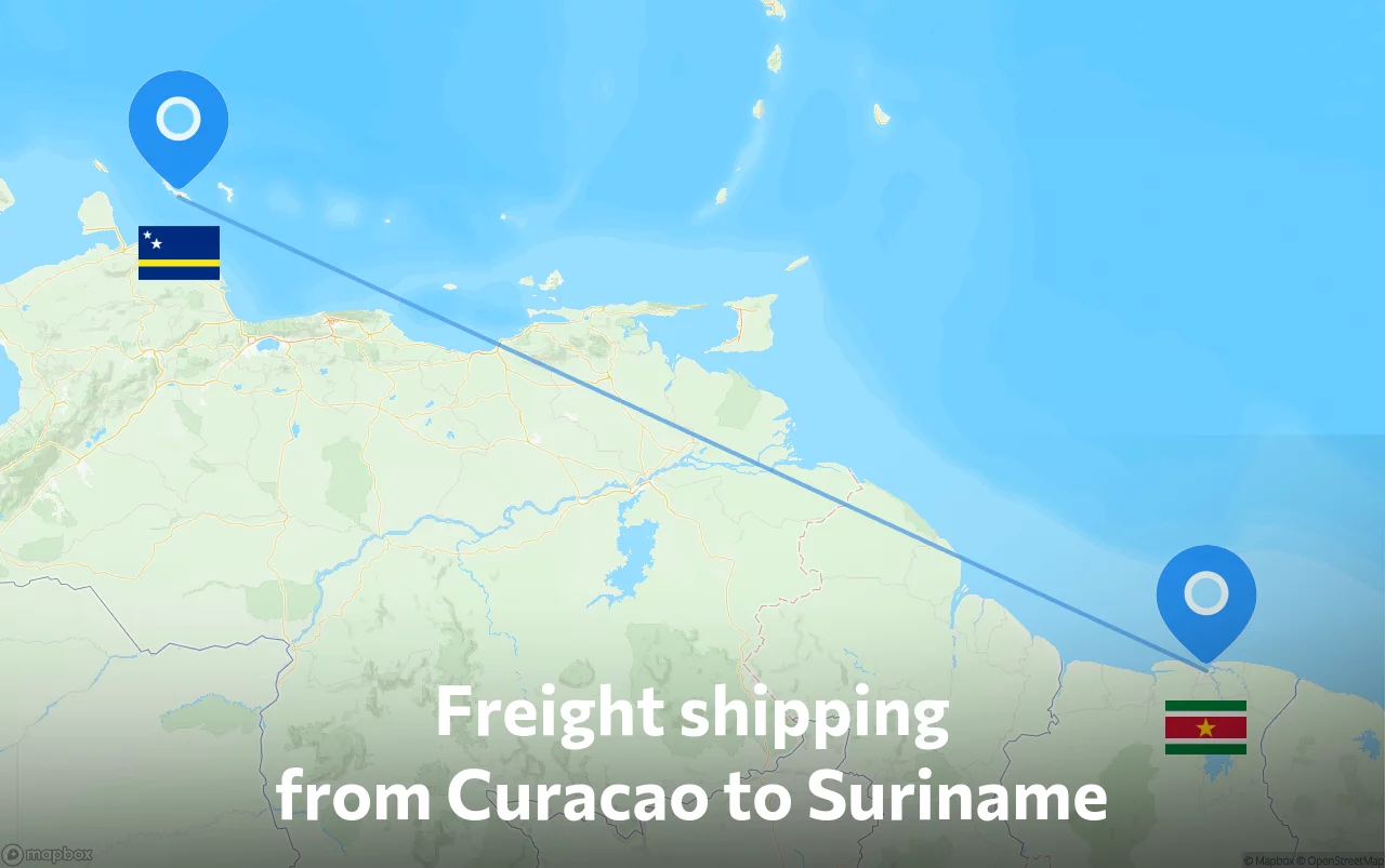 Shipping route from Curacao to Suriname