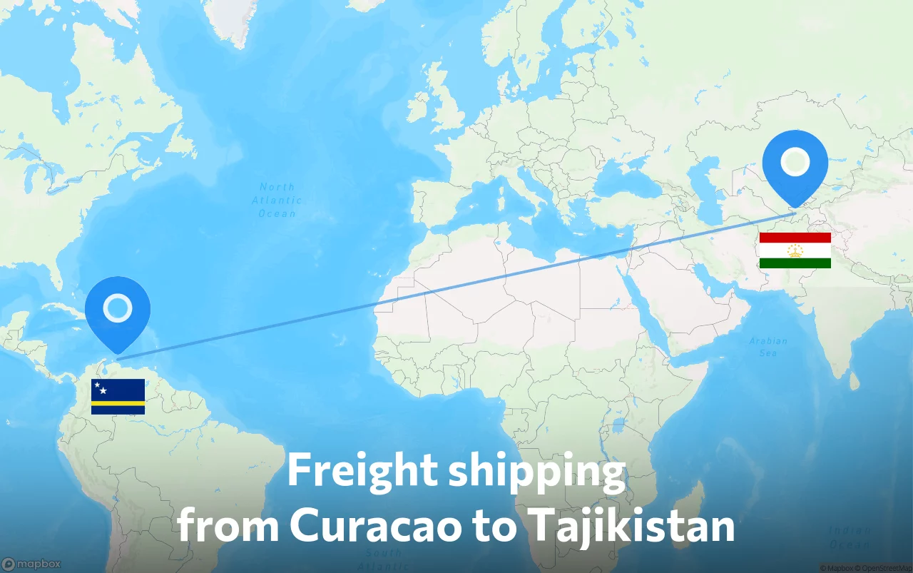 Shipping route from Curacao to Tajikistan