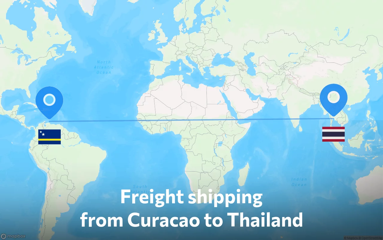 Shipping route from Curacao to Thailand