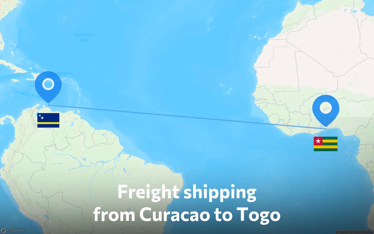 Shipping route from Curacao to Togo