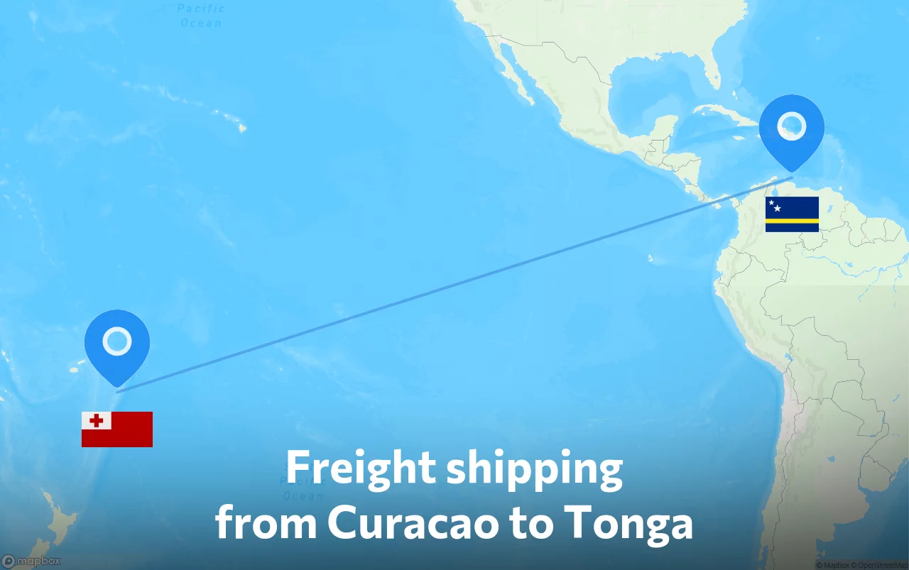 Shipping route from Curacao to Tonga