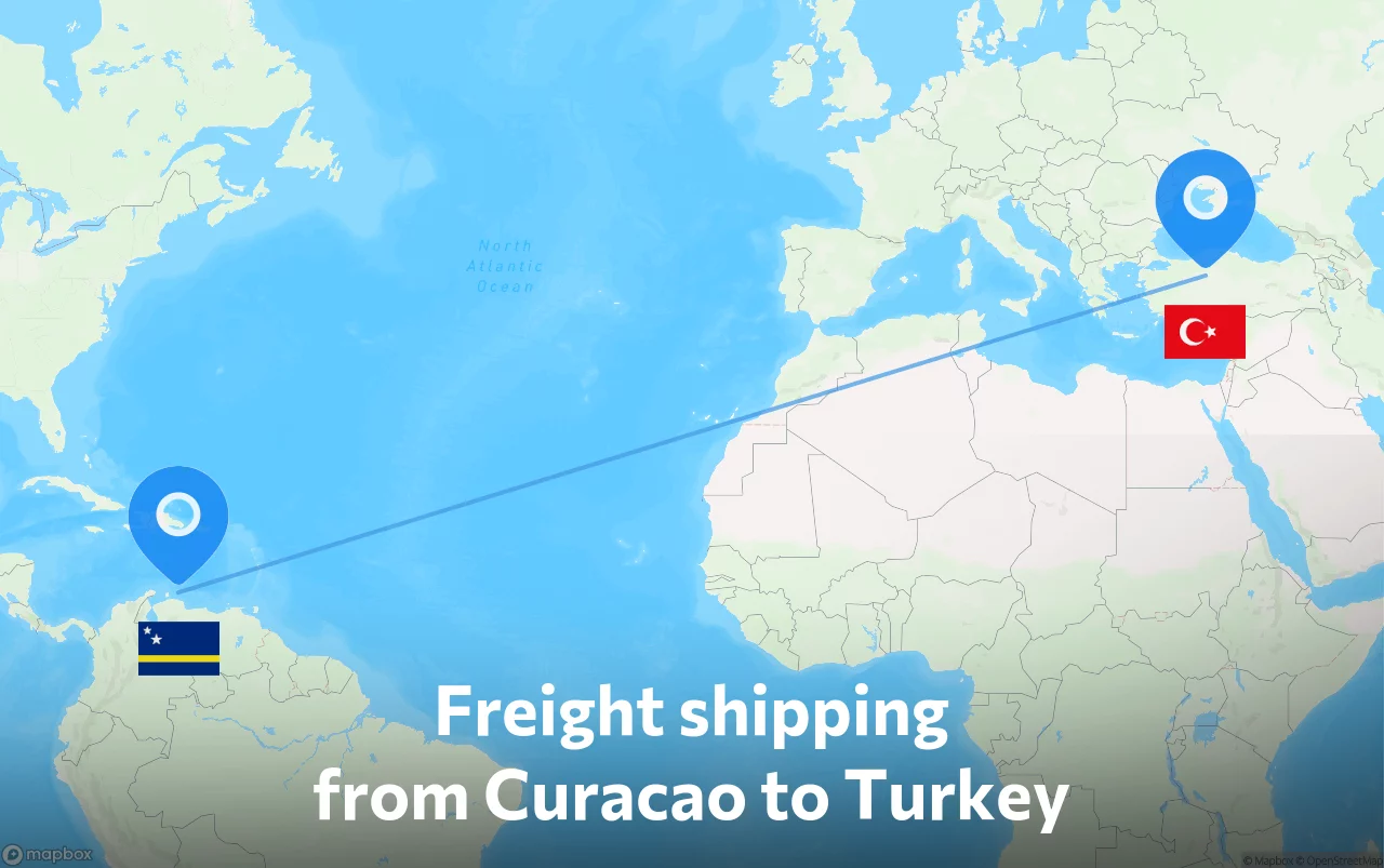 Shipping route from Curacao to Turkey
