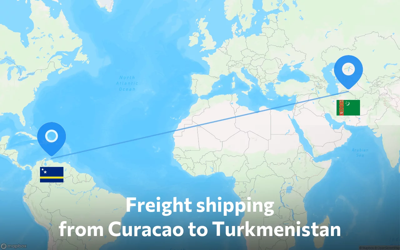 Shipping route from Curacao to Turkmenistan
