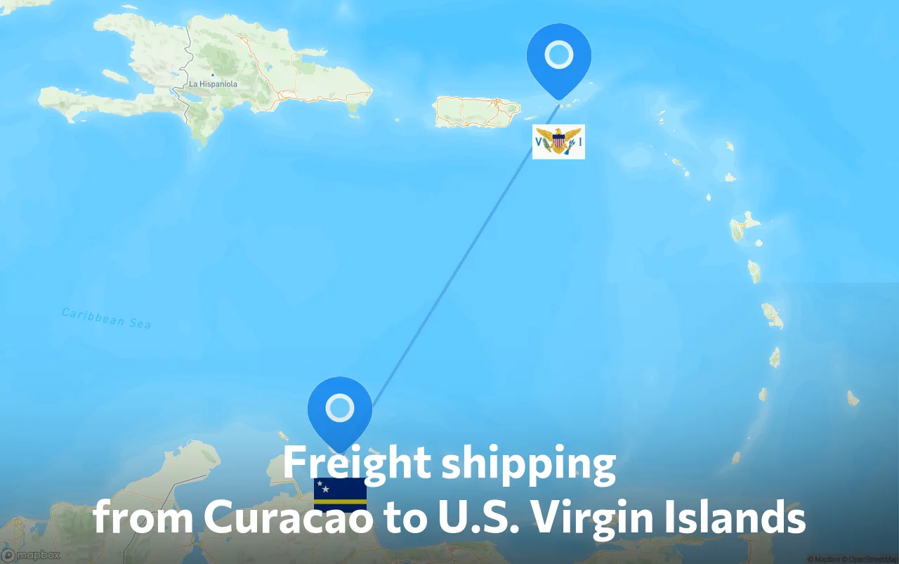 Shipping route from Curacao to U.S. Virgin Islands
