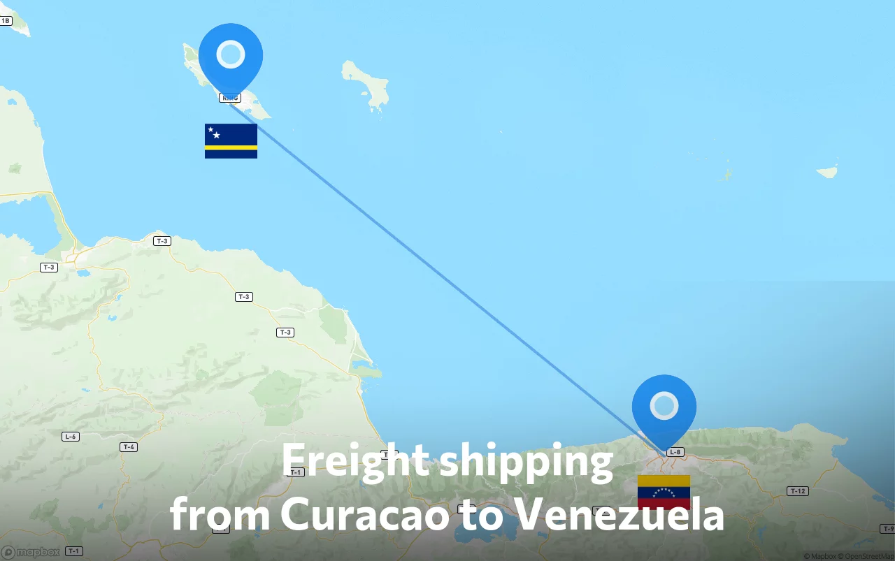 Shipping route from Curacao to Venezuela