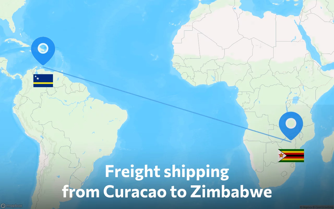 Shipping route from Curacao to Zimbabwe