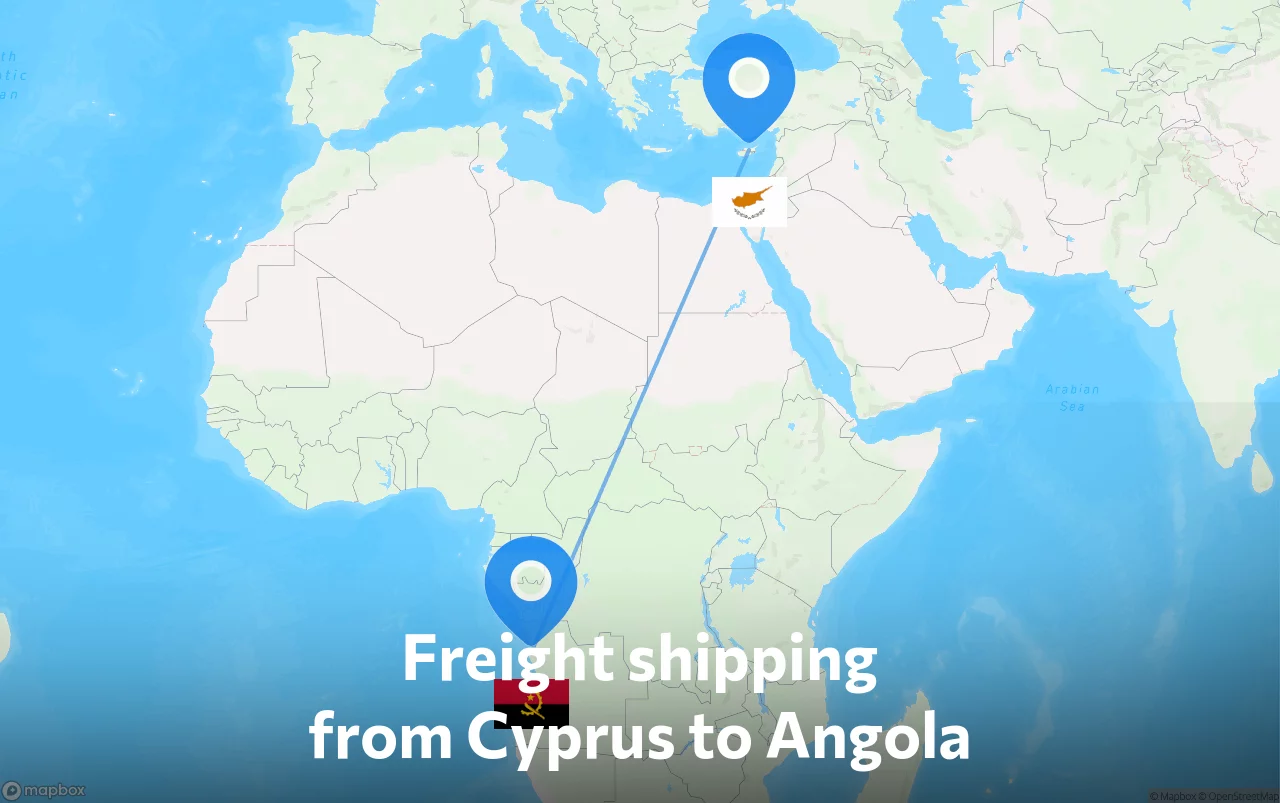 Shipping route from Cyprus to Angola