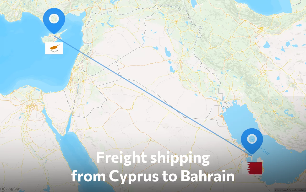 Shipping route from Cyprus to Bahrain