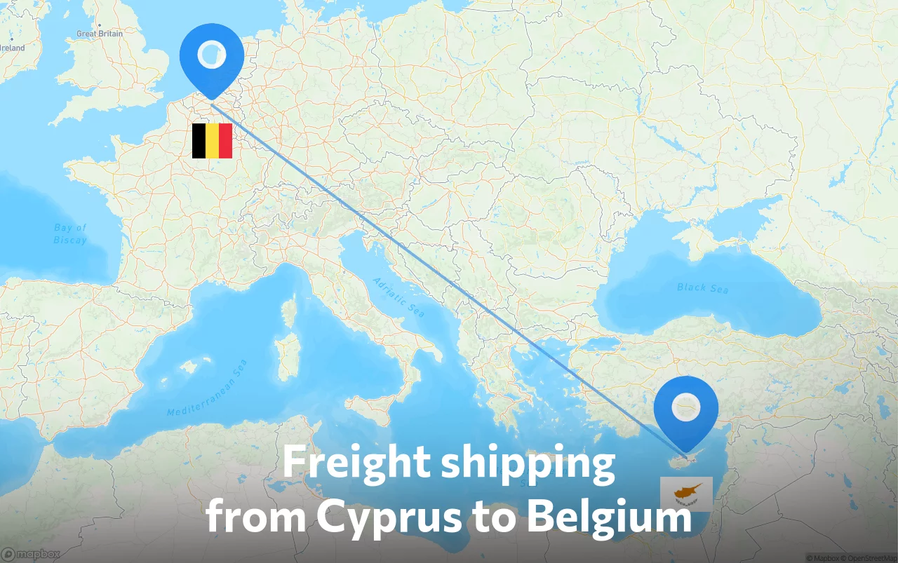Shipping route from Cyprus to Belgium