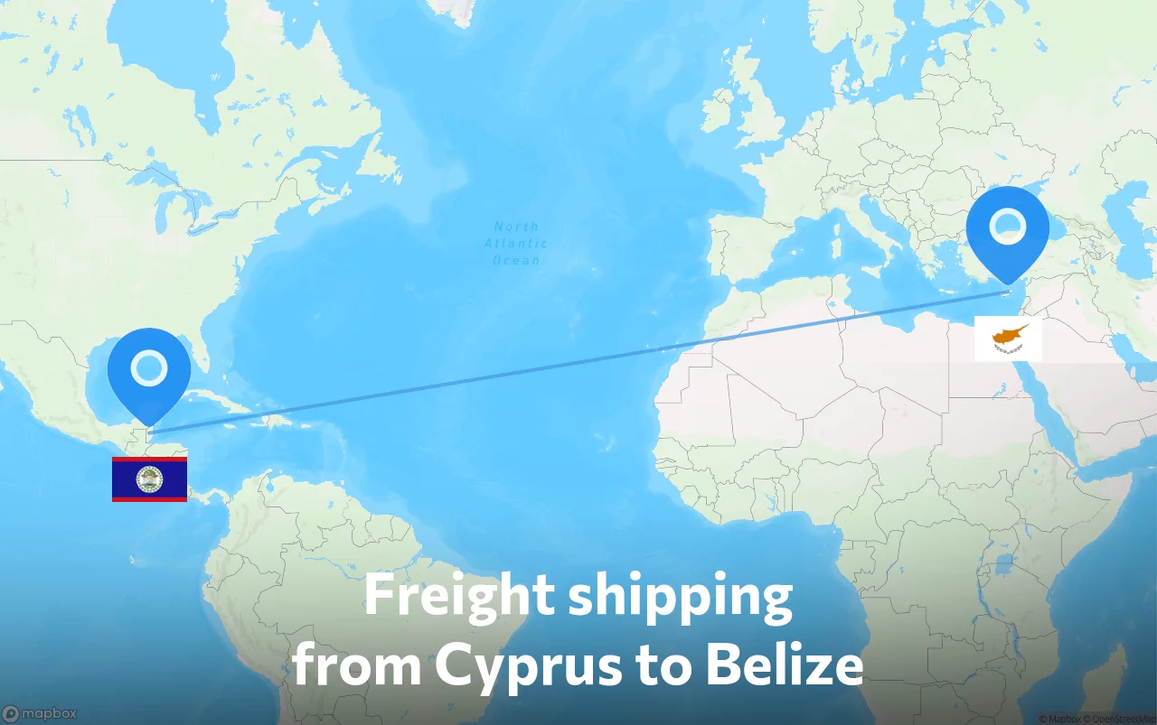 Shipping route from Cyprus to Belize