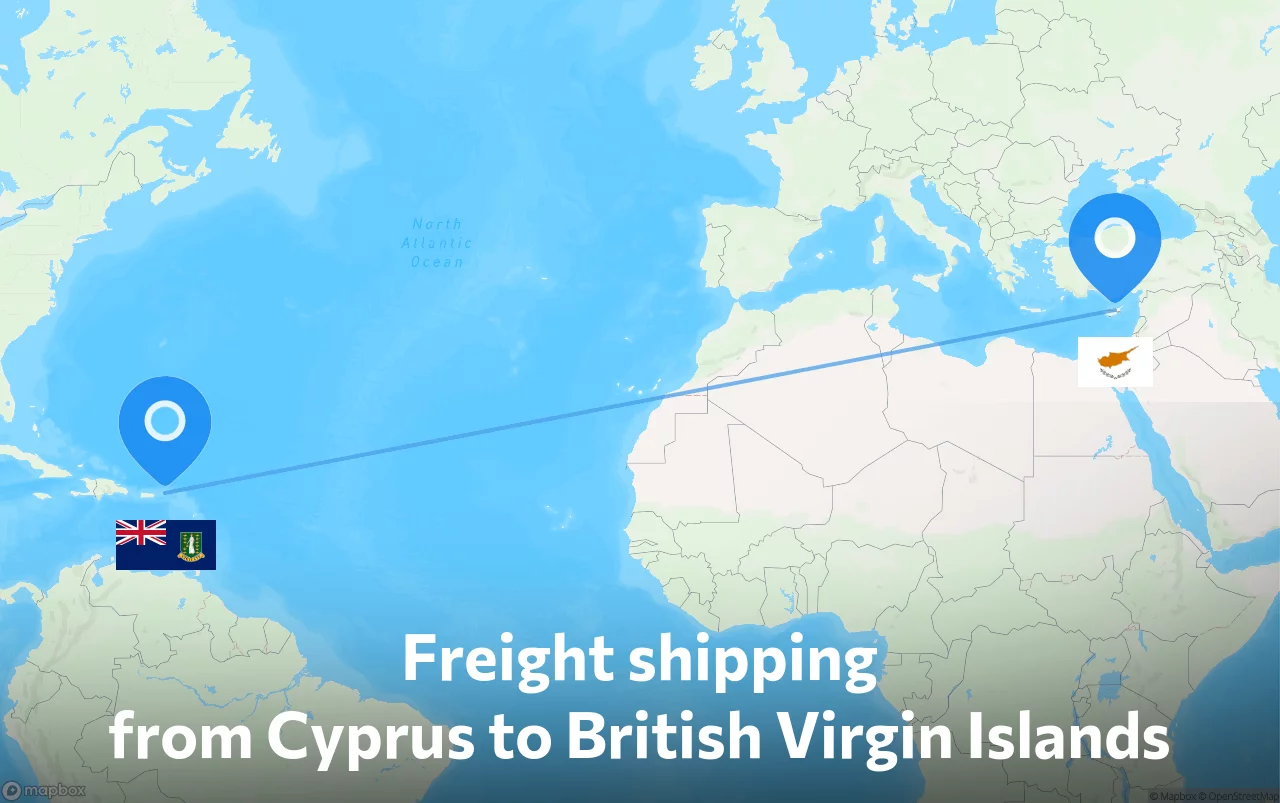 Shipping route from Cyprus to British Virgin Islands