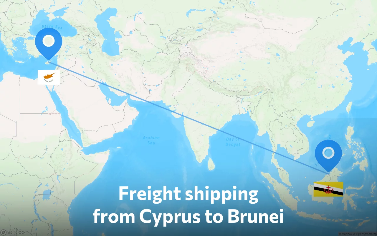 Shipping route from Cyprus to Brunei