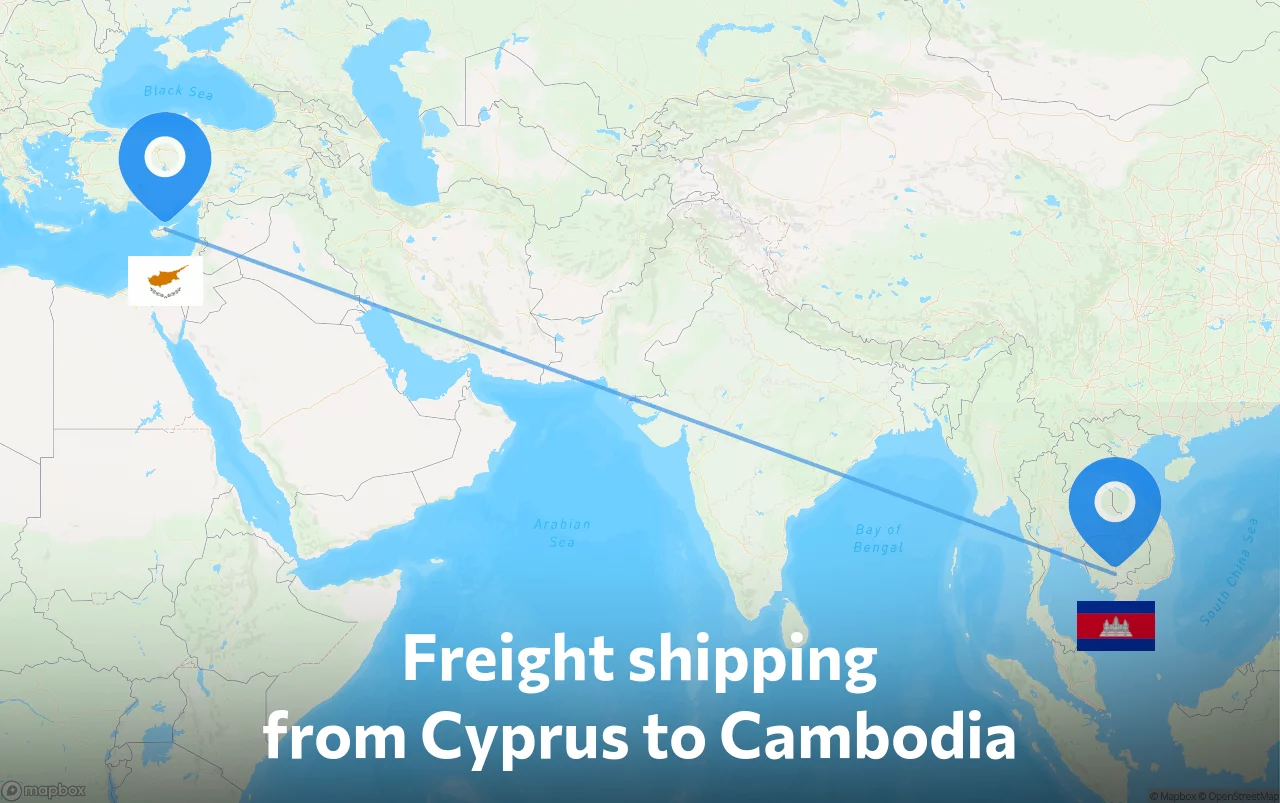 Shipping route from Cyprus to Cambodia