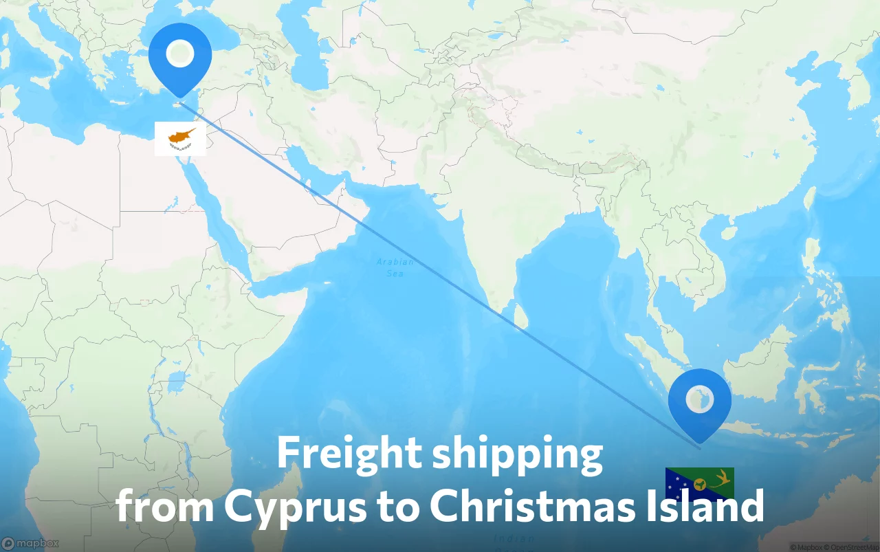 Shipping route from Cyprus to Christmas Island