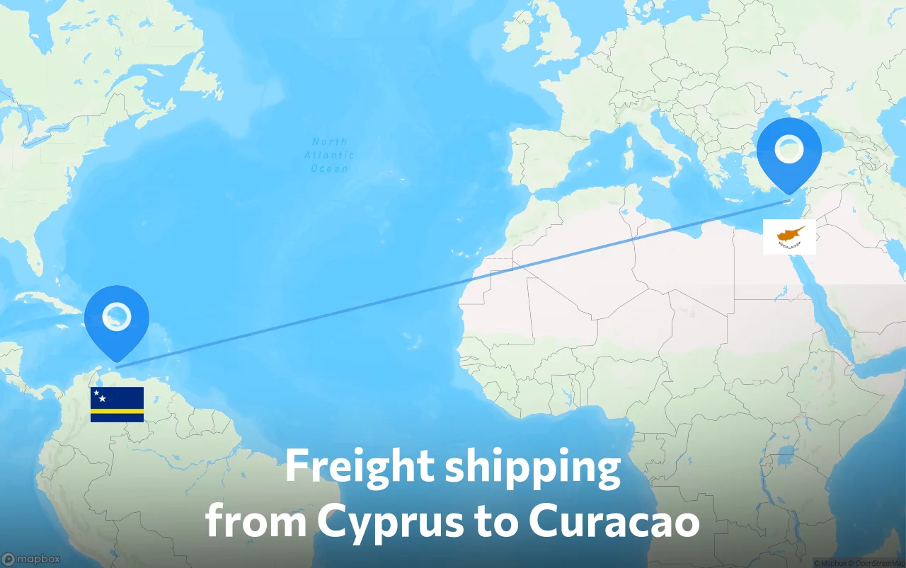 Shipping route from Cyprus to Curacao