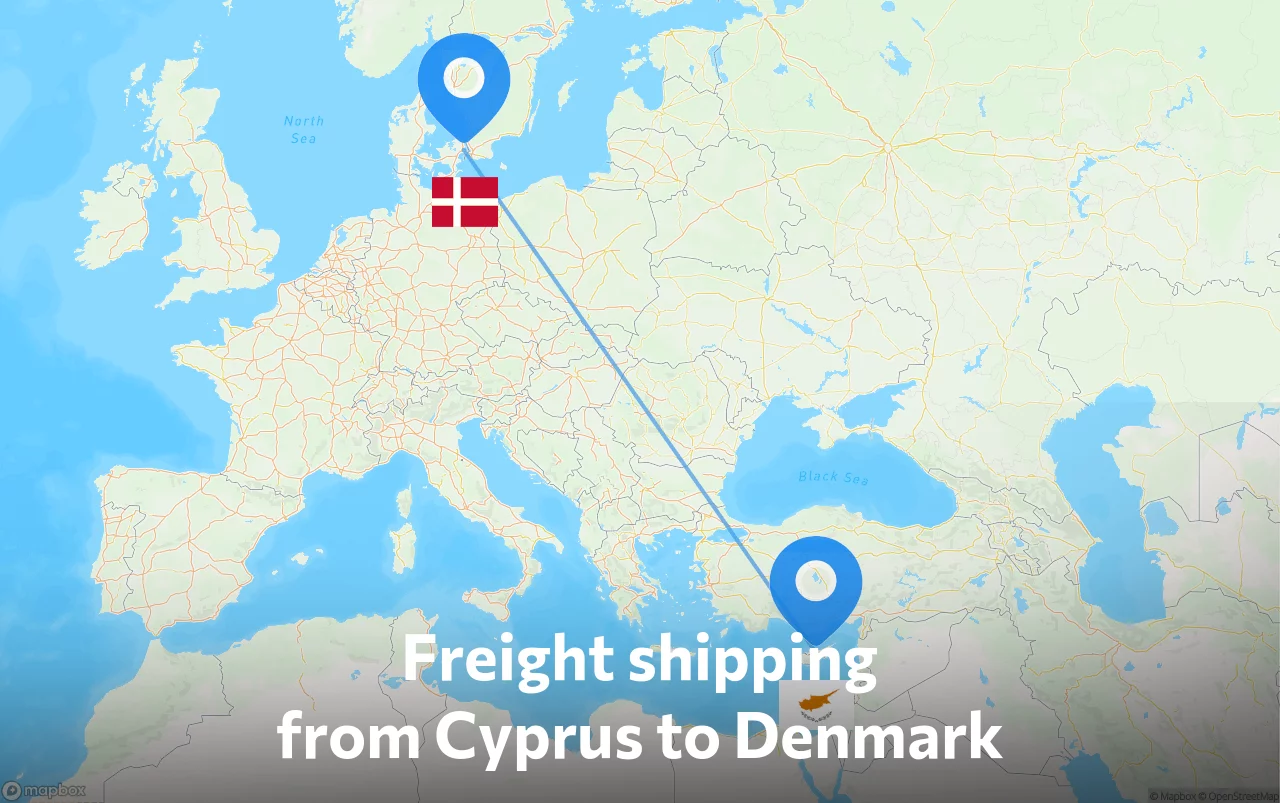 Shipping route from Cyprus to Denmark