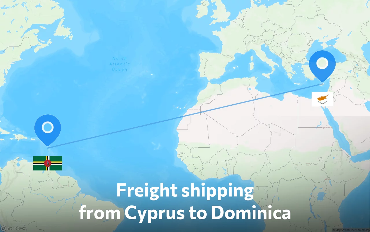 Shipping route from Cyprus to Dominica