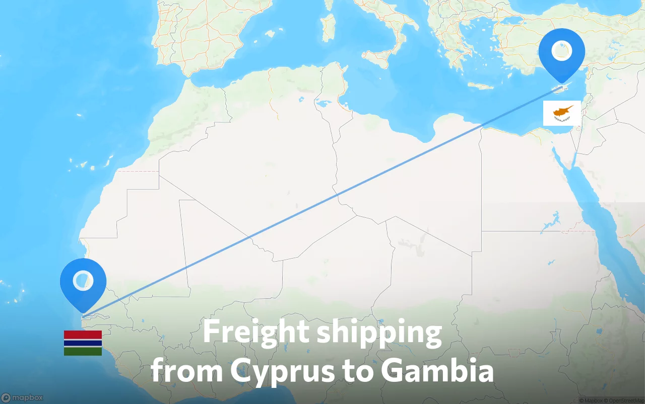 Shipping route from Cyprus to Gambia