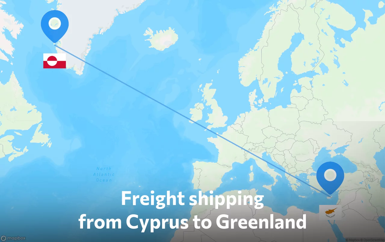Shipping route from Cyprus to Greenland