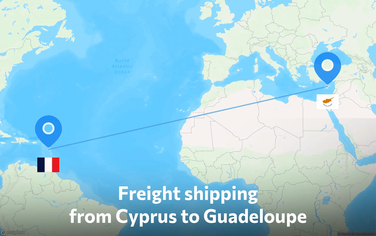 Shipping route from Cyprus to Guadeloupe
