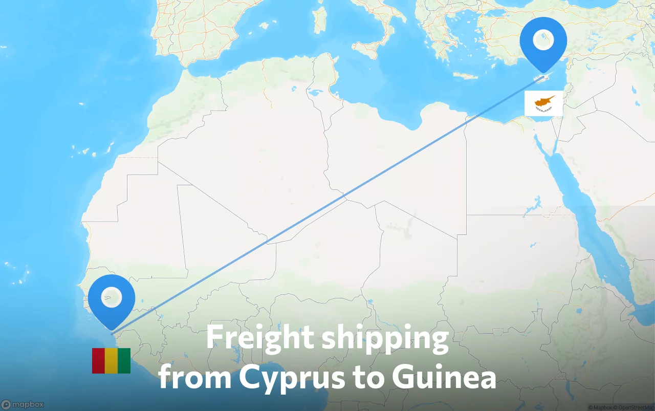 Shipping route from Cyprus to Guinea