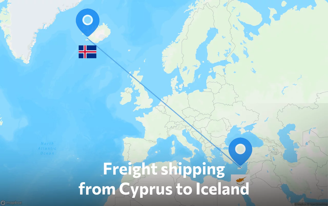 Shipping route from Cyprus to Iceland