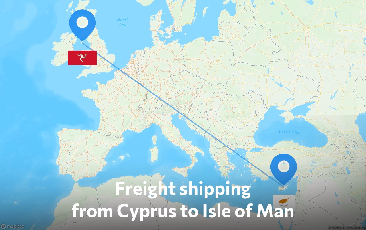 Shipping route from Cyprus to Isle of Man