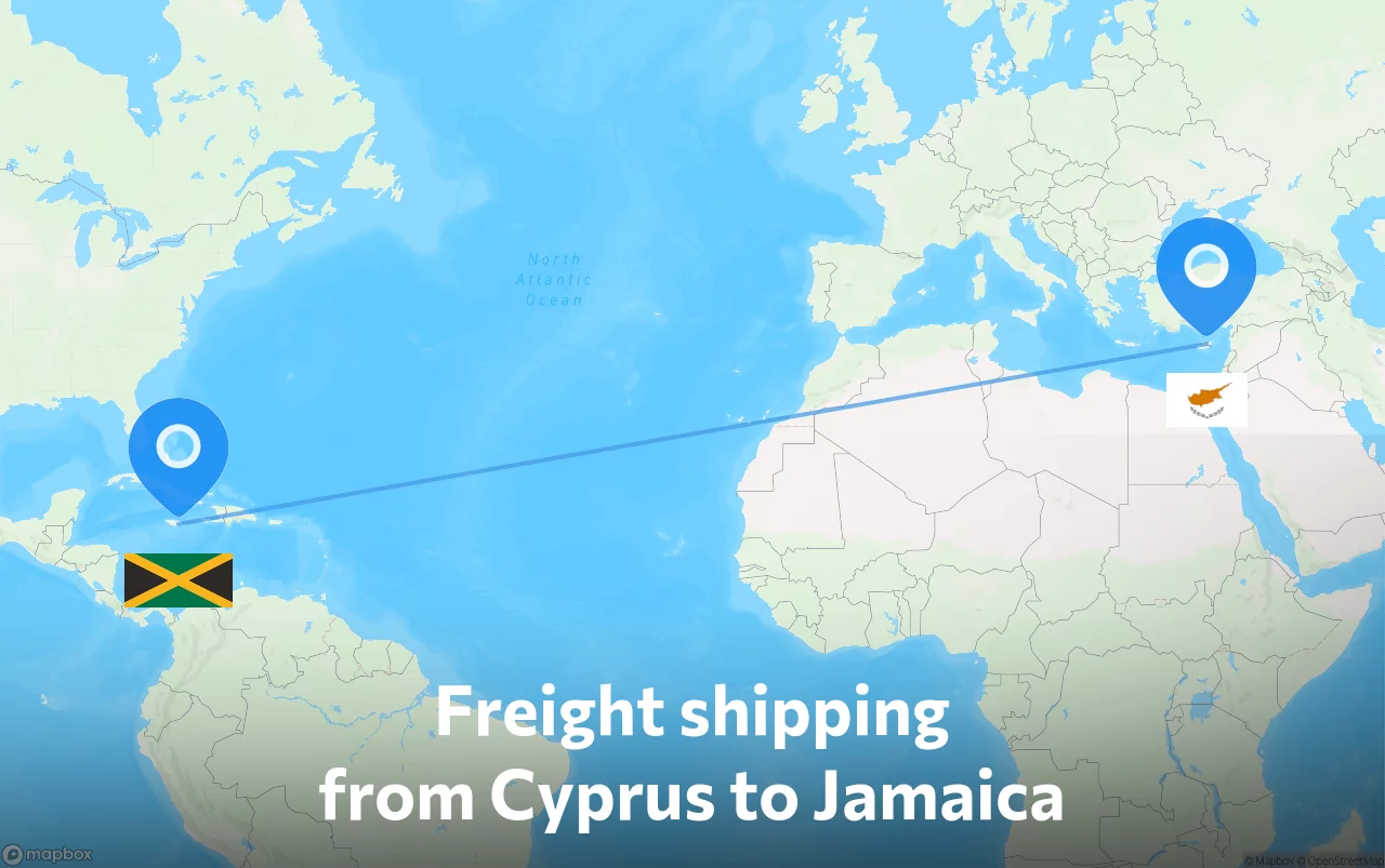 Shipping route from Cyprus to Jamaica