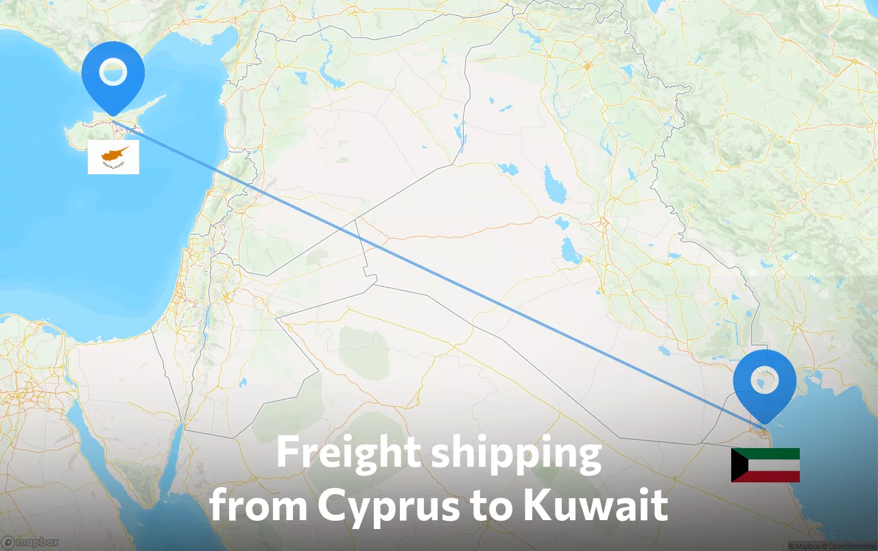 Shipping route from Cyprus to Kuwait